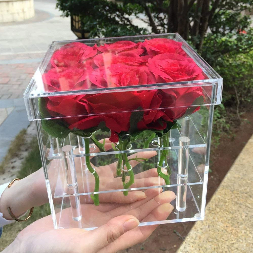 custom clear water holder rose pot acrylic flower box