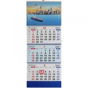 Custom Design Comb Binding Offset Paper Printing 3 Month View Fold Wall Year Calendar