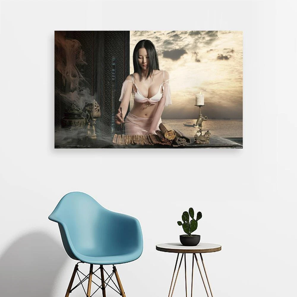 Custom Home Decoration Nude  Girl Chinese Women Canvas Oil Painting