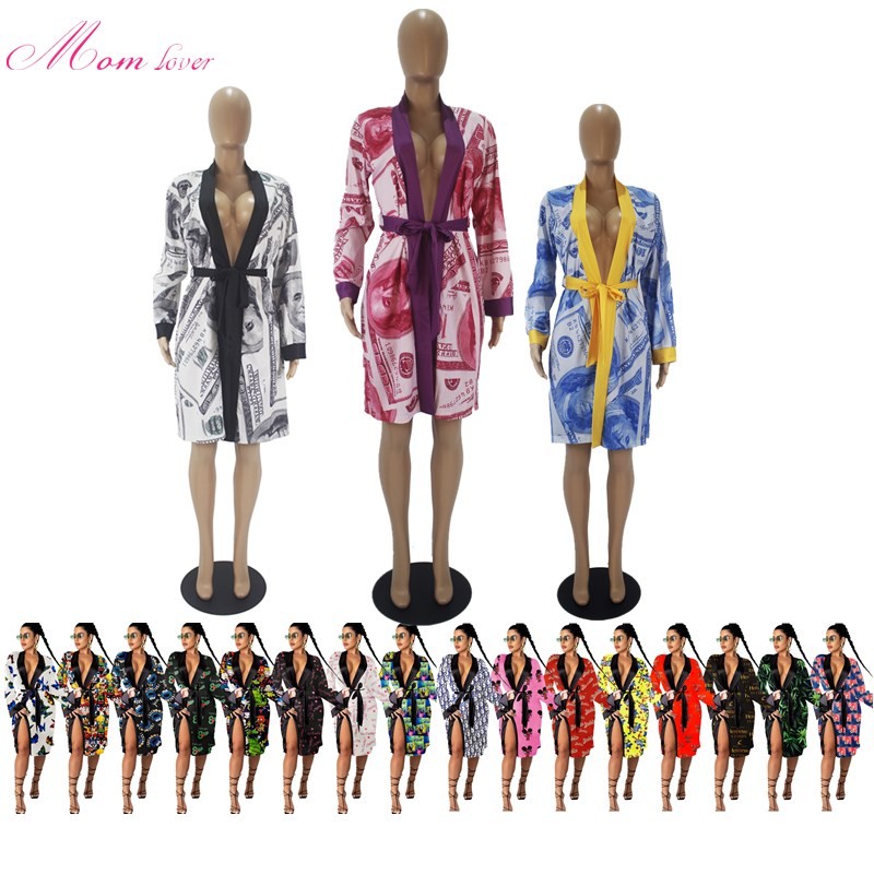 Custom Satin Sleepwear Money Robes Women Kimono Robe Sexy  Bathrobe Loungewear Money Robe