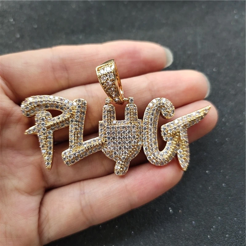 Customize Letter Plug Gold CZ Diamond Iced Out Hip Hop Pendants Necklaces Initial Necklace