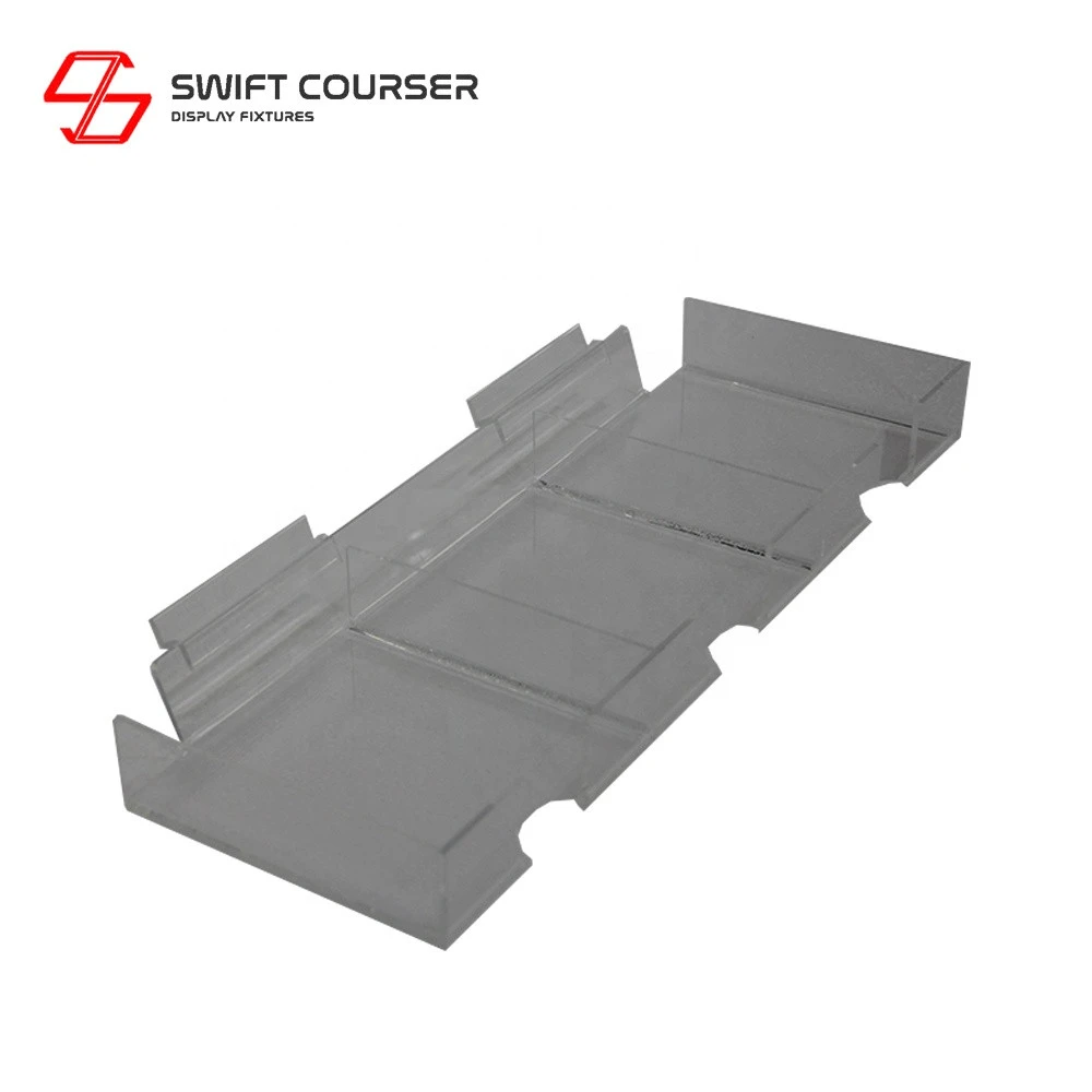 Customized acrylic fabric trays display slat wall mounted rack swift courser