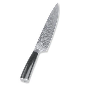 Damascus Laser Pattern Kitchen Knife Private Label Chef Knife Pakka Wood Handle