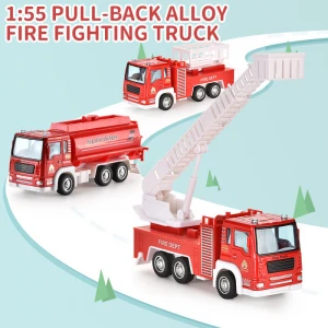 Diecast Toy Vehicles 8pcs Fire Engine Transport Truck 1:55 Pull Back Fire Water Cannon Ladder Truck Rescue Cars Toy