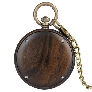 Double Circle Number Wooden Design Your Own Pocket Watch with Watch Chain