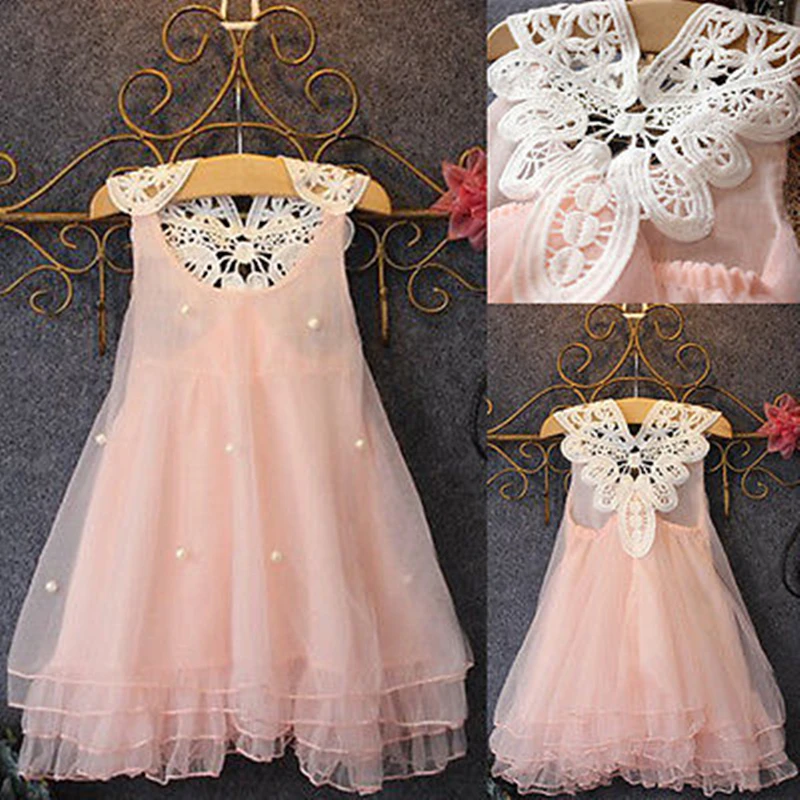 Dropship  Girl Dress Pink Baby Girl Clothes Summer Lace Flower Tutu Princess Kids Dresses For Girls,vestido infantil,Kid Clothes