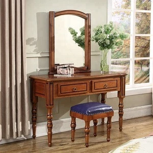 Durable Vanity Table Makeup Wooden Dressing Table Designs With Stool 2 Drawer Wooden Dresser
