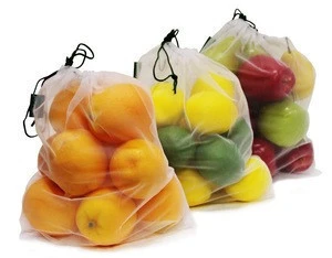 ECO-FRIENDLY PREMIUM WASHABLE GROCERY SHOPPING MESH STORAGE BAG FOR FRUIT VEGETABLES WITH DRAWSTRING REUSABLE PRODUCE BAGS