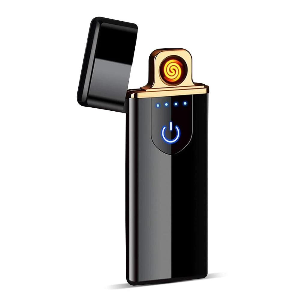 Electric USB Lighter Windproof Rechargeable Flameless Lighter Slim Coil Lighter Smart Fingerprint Sensor for Cigarette Smokers
