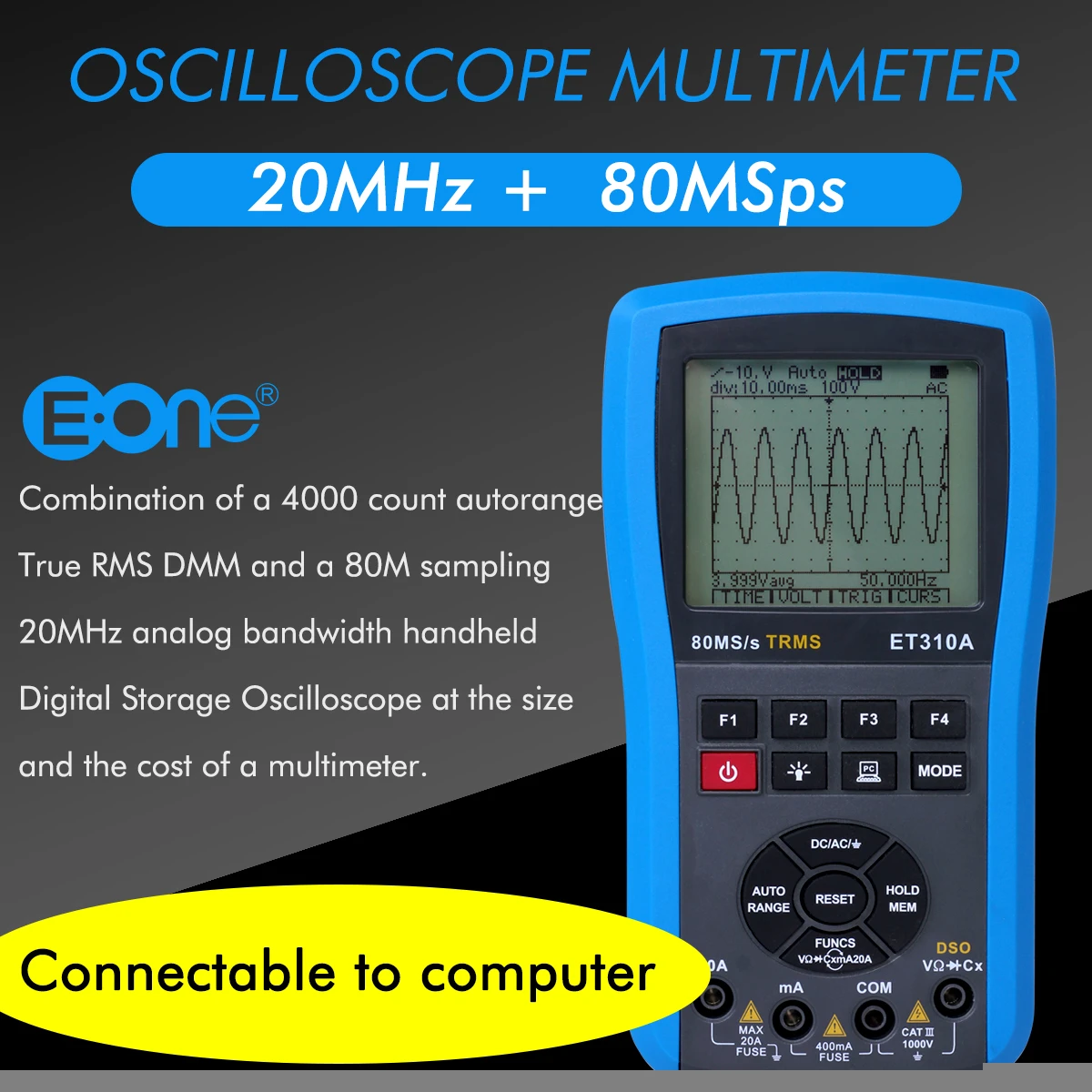 ET310A Oscilloscope Multimeter Computer Connectable DMM DSO Waveform Capture Scopemeter Handheld Digital Multimeter Oscilloscope