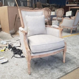Factory best selling French country wing oak whitewashed linen event rental chair furniture