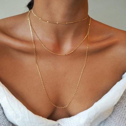 Factory Cheap Moon Gold  Long Chain Multilayer Choker Necklace for Ladies Gift