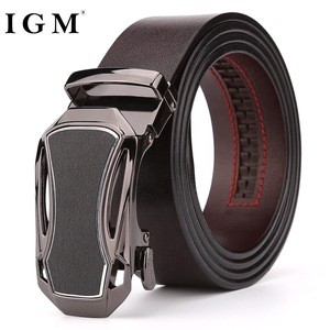 Factory Directly Classic Embossed Logo Mens Genuine Leather Ratchet Dress Belt With Automatic Buckle