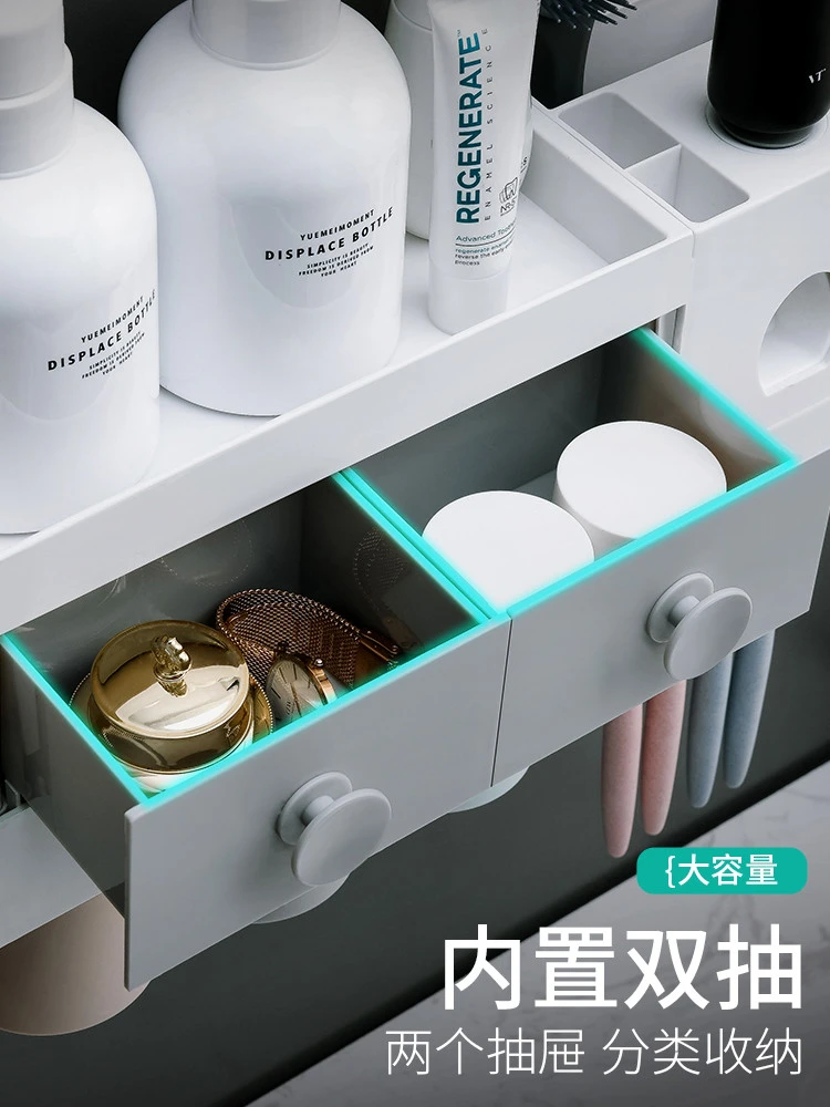 Factory Directly Provide Wall Mount Toothpaste Dispenser with Toothbrush Cup Holder Bath Product Plastic Modern Fashionable Fall