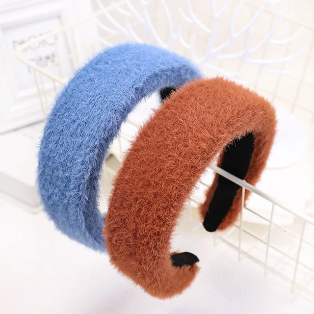 Fall Headbands Mink Hair Sponge Knitted Ladies Head Band Simple And Versatile Furry Hair Ties