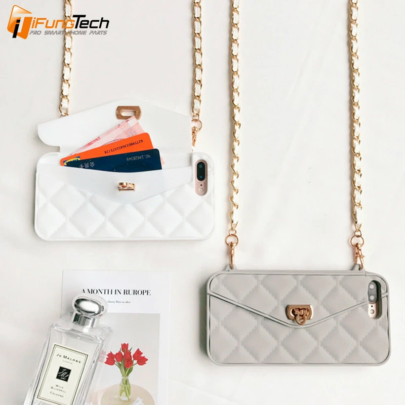 Fashion Crossbody Wallet Case Cover For iPhone XS MAX XR X 8 7 6S 6 Plus Card Slot Handbag Purse Phone Cover With Long Chain