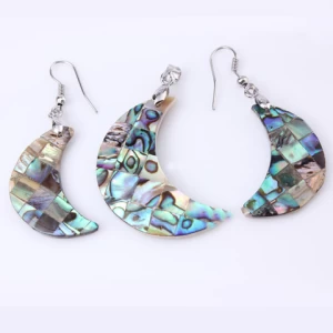 Fashion Jewelry Set Natural New Zealand Abalone Shell Moon Shape Earrings Pendant Necklace