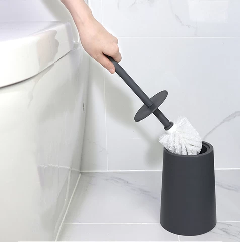 FF375 Plastic Bathroom Toilet Cleaning Brush with Holder Free Standing Long Handle Toilet Brush Set