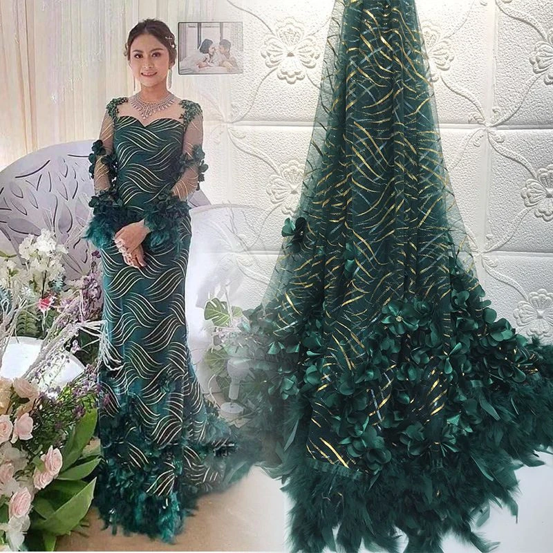 Flower Feather Lace Tulle Sequin Embroidery Lace Fabric For Women Party