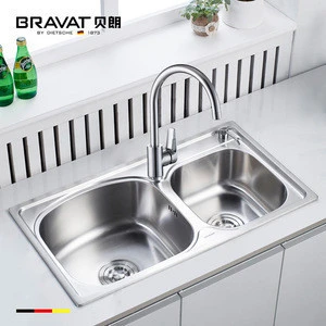 Free accessories Built in double drainboard stainless steel kitchen sinks one moulding K124306E