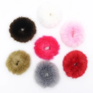 Free Shipping Faux Rabbit Fur Ball Hair Scrunchies Plush pom pom Furry Pony Tail Hair Rubber Holder Band Accessories For Girls