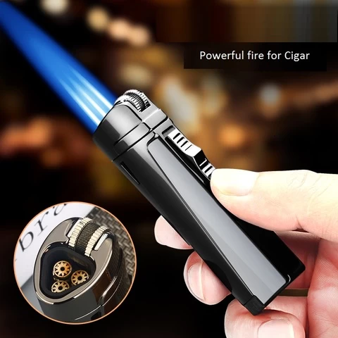 Free shipping Windproof Butane Lighter Cigar Lighter encendedor Cigarette Triple Torch lighter can be Customers LOGO