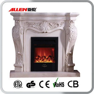 French Style Luxury White Antique Electric Fireplace with Realistic Flame for Indoor Decorative