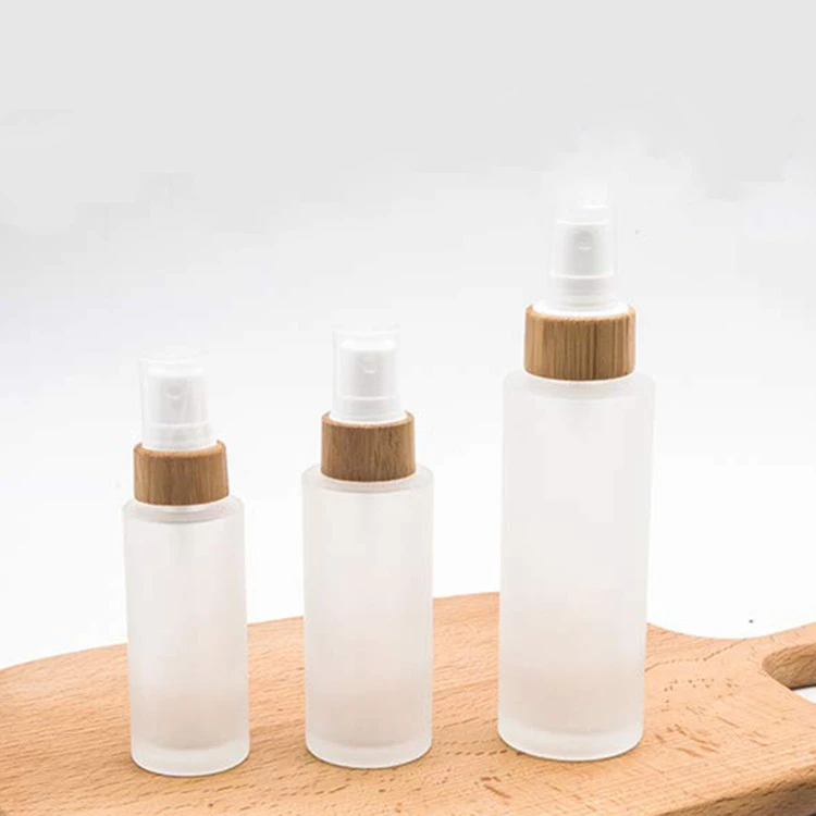 Frosted Glass Spray Bottle Refillable Perfume Fine Mist Atomizer Bottles Sprayer Essential Oil Container with Bamboo Cap