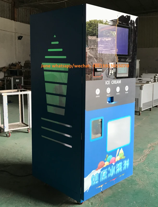 Full-automatic coin and bill operated payment soft ice cream vending machine for commercial use