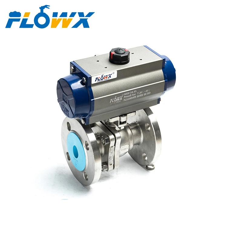 Full bore ANSI 150 with ISO 5211Double flanged Stainless Steel 2PC Flange Ball Valve with pneumatic actuator