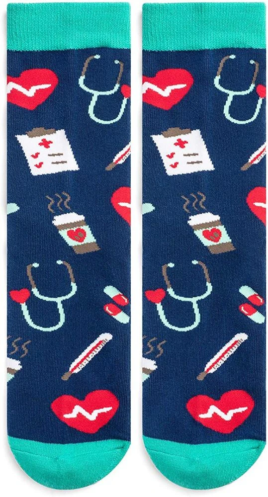 fun medical graphics hospital icons pattern red cross x-ray pills stethoscopes socks
