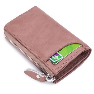 Genuine leather key wallet leather unsex cards holder money change wallet with metal key keeper