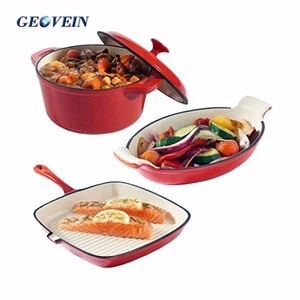 geovein kitchen or camping cast iron ceramic coated nonstick cookware sets