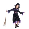 Girl Classic Purple Black Wicked Bat Witch Cosplay Dress Kids Halloween Party Costumes
