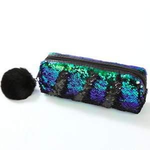 Glitter Cosmetic Bag Mermaid  Reversible Sequins Portable Double Color Pencil Case for Girls Flip Make Up Pouch