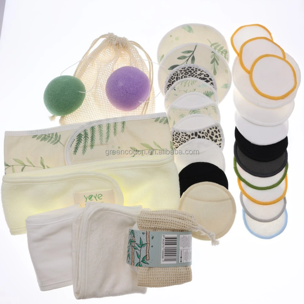 Greencotton eco friendly reusable makeup bamboo pads bundle washable makeup remover pads makeup pads
