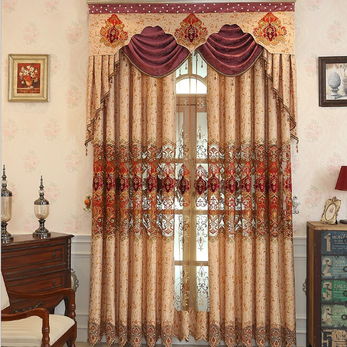 Hafei high quality lace fabric embroidery luxury window blackout curtain