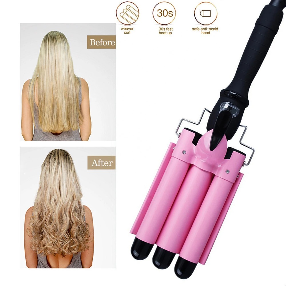 Hair curler iron 3 barrel 25-32mm barral Curling wand ceramic Ionic big wave curler beach waves long stay lcd hair auto curler