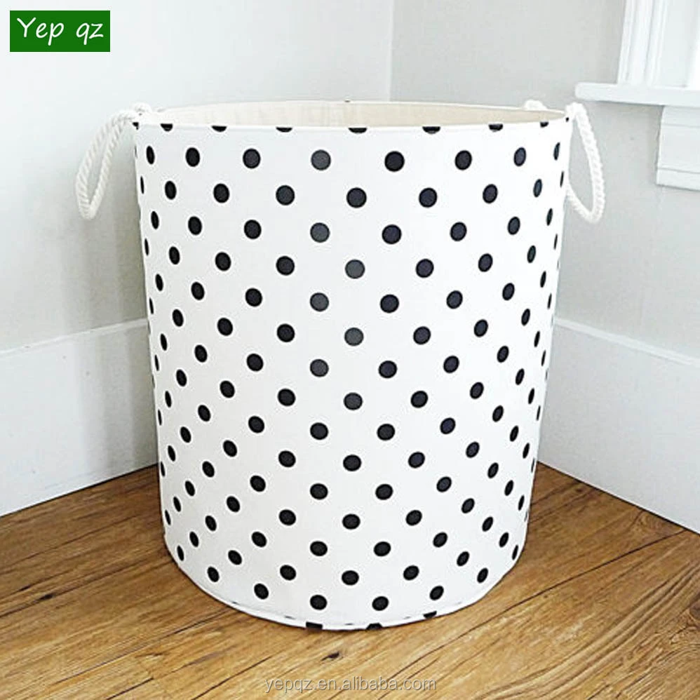 Heavy duty canvas recycled cotton rope handled laundry basket customized large size Christmas round storage bag