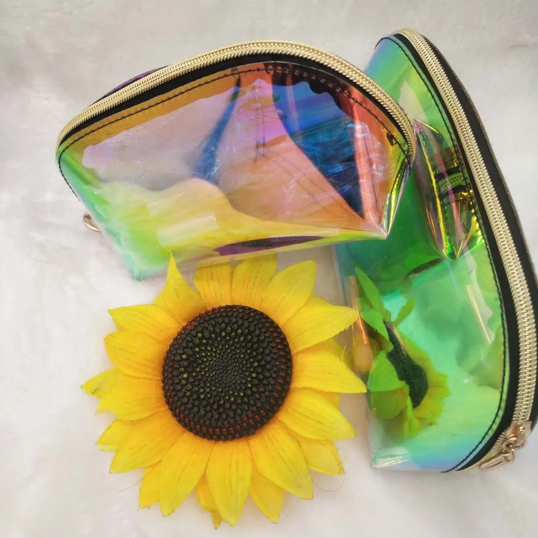 High Quality Custom LOGO Cosmetic Bag Makeup Bag Fashion Lady Laser TPU Transparent Waterproof Toiletry Holographic Bag