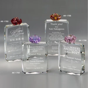 High Quality K9 Crystal Memorial Plaque Awards With Rose Flower