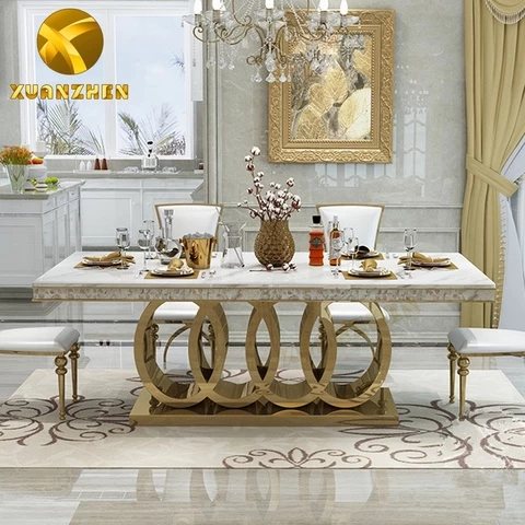 Home furniture modern dining room set marble dining table with 6 chairs made in Foshan DT001