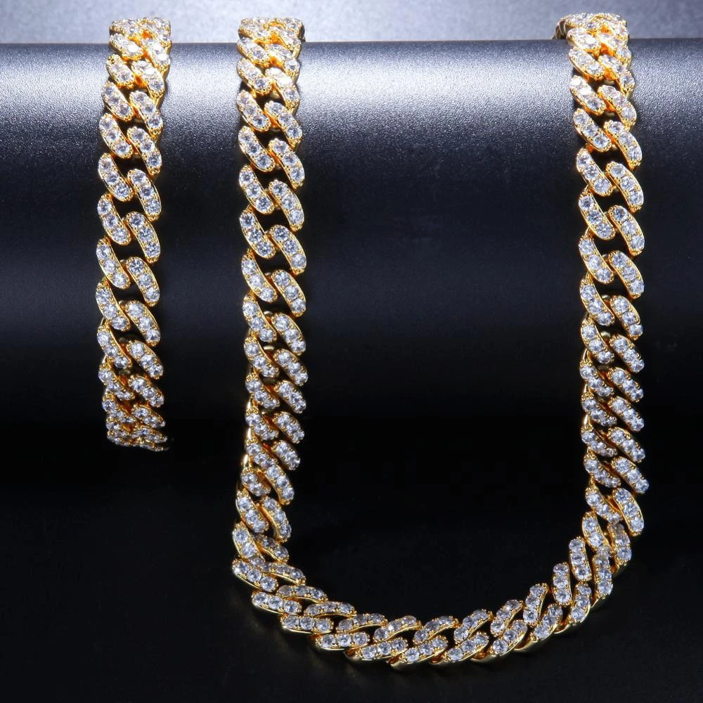 Hot Sale 8MM HipHop Jewelry Full Iced Out Cuban Link Gold Chain For Women And  Men