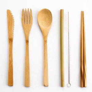 Hot-sale Rustic Style Eco-friendly Reusable Wooden Bamboo Cutlery Travel Set
