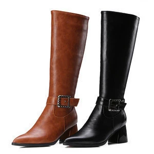 Hot sale winter fashion pointed toe women long boots low heel full elastic lady boots