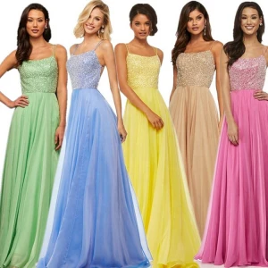 Hot Sale Womens Sequins V Neck Backless Empire Waist Party Wedding Clubwear Gowns Club Prom Maxi Chiffon Long Dresses