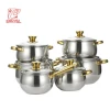 Hot Selling 12 Pcs Inox Cookware Set Cooking Pot Set Of  Stainless Steel Pots With Golden Handle