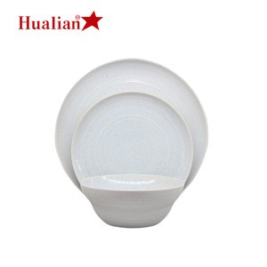 Hualian Hotel Restaurant Home use Custom round shape Crockery luxury Ceramic white Porcelain 16pcs Dinnerware Set