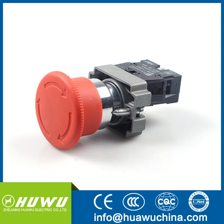 HUAWU XB2-BS542  40mm mushroom pushbutton switch 22mm CE ROHS emergency stop plastic push button switch