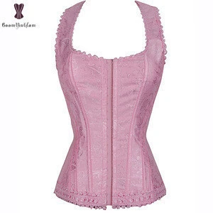 In-stock Items halter neck satin Dobby corsets pink bustier corselet ivyci corset